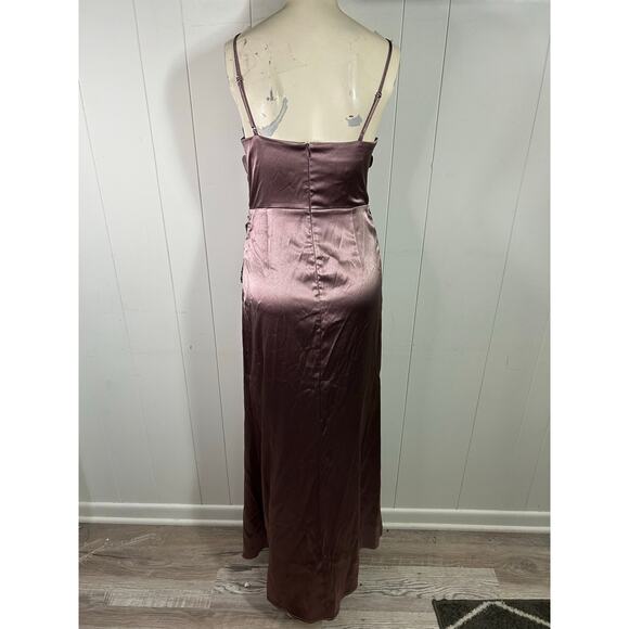 Birdy Grey Lydia Maxi Dress in Shiny Satin Dark Mauve. Size L - Picture 5 of 9